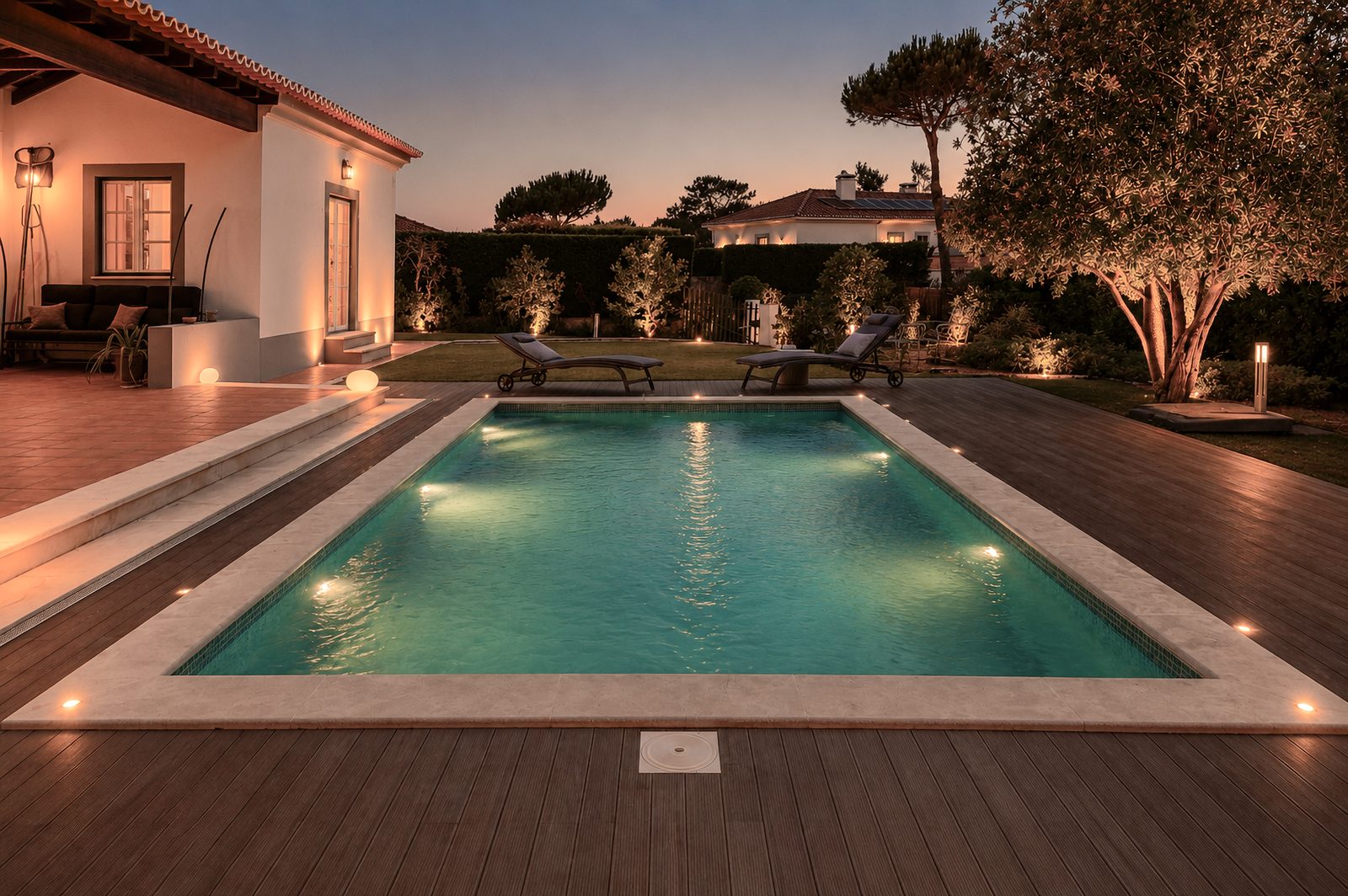 Vida em Portugal — piscina ao anoitecer